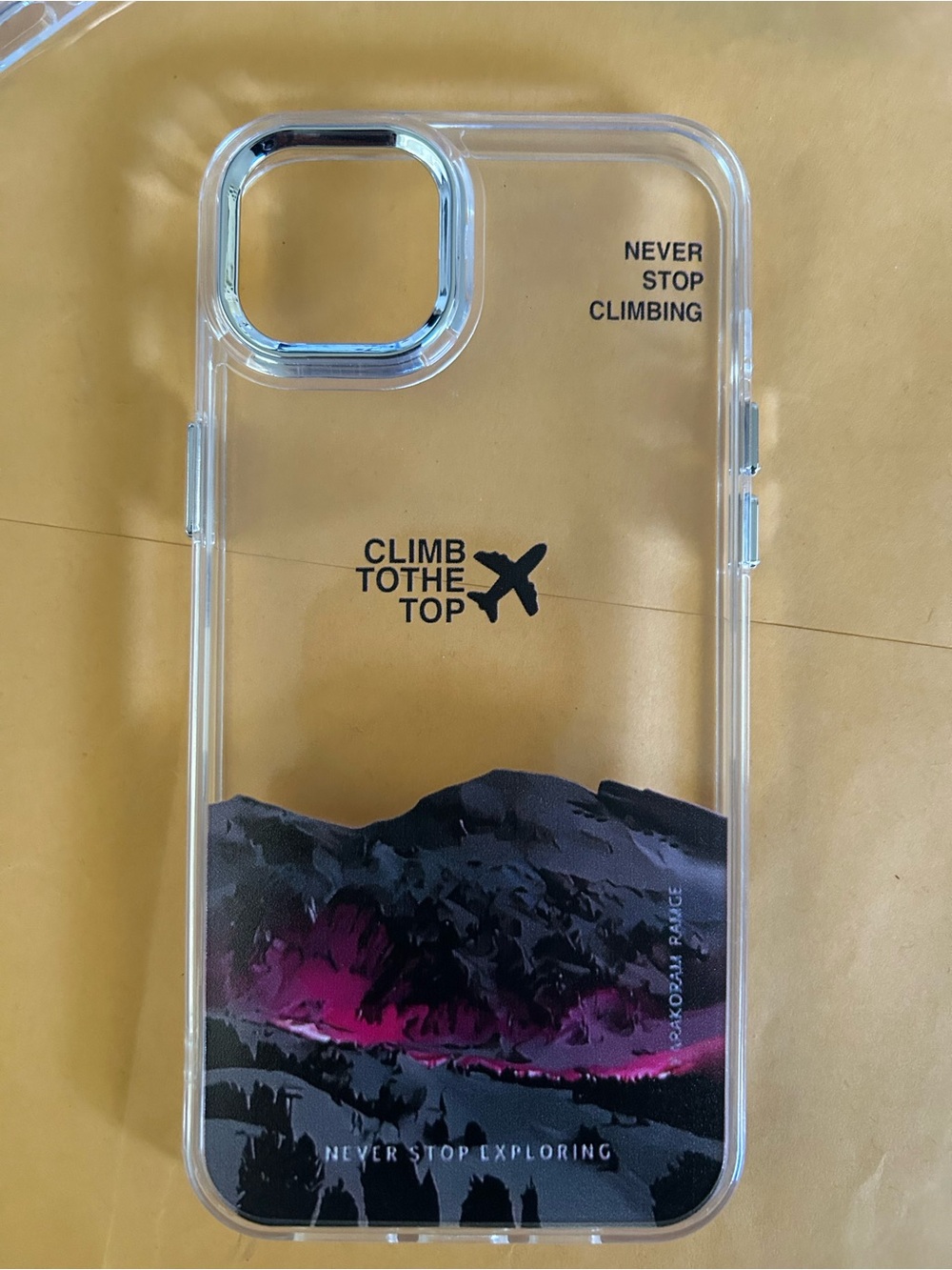 SHEIN Clear Mountain Graphic Phone Case with Pink & Black Accents